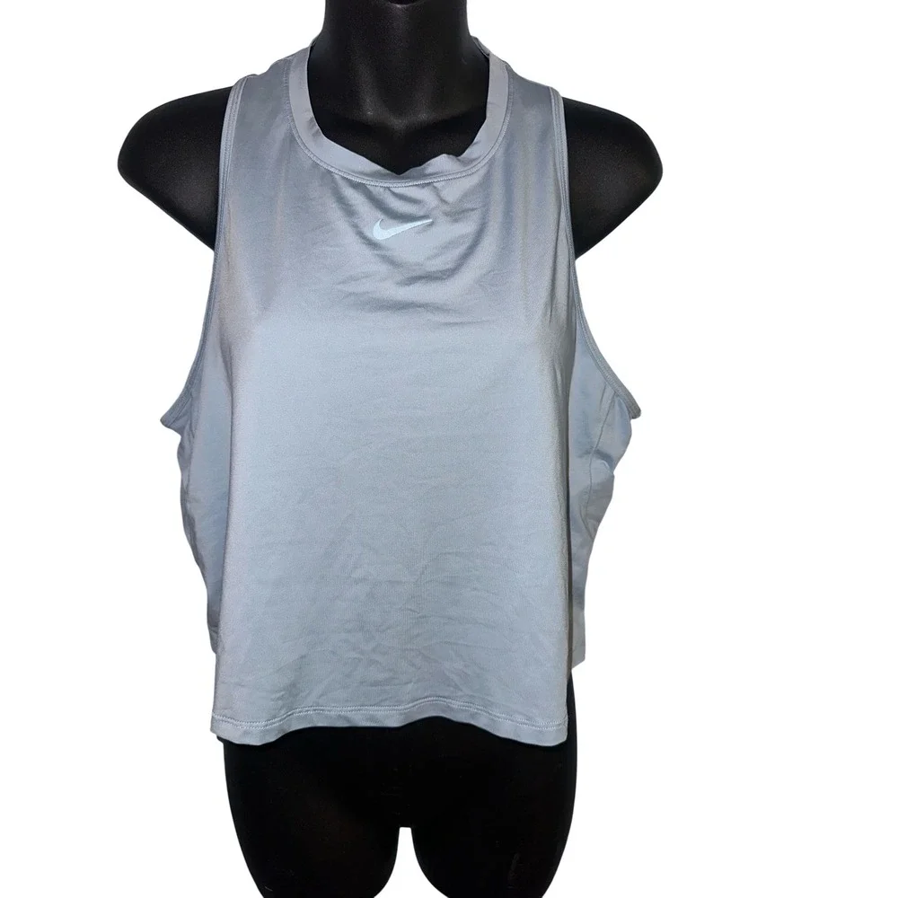 Nike One Dri-FIT Women Tank Top Light Blue Cropped Training Shirt Large DD0636